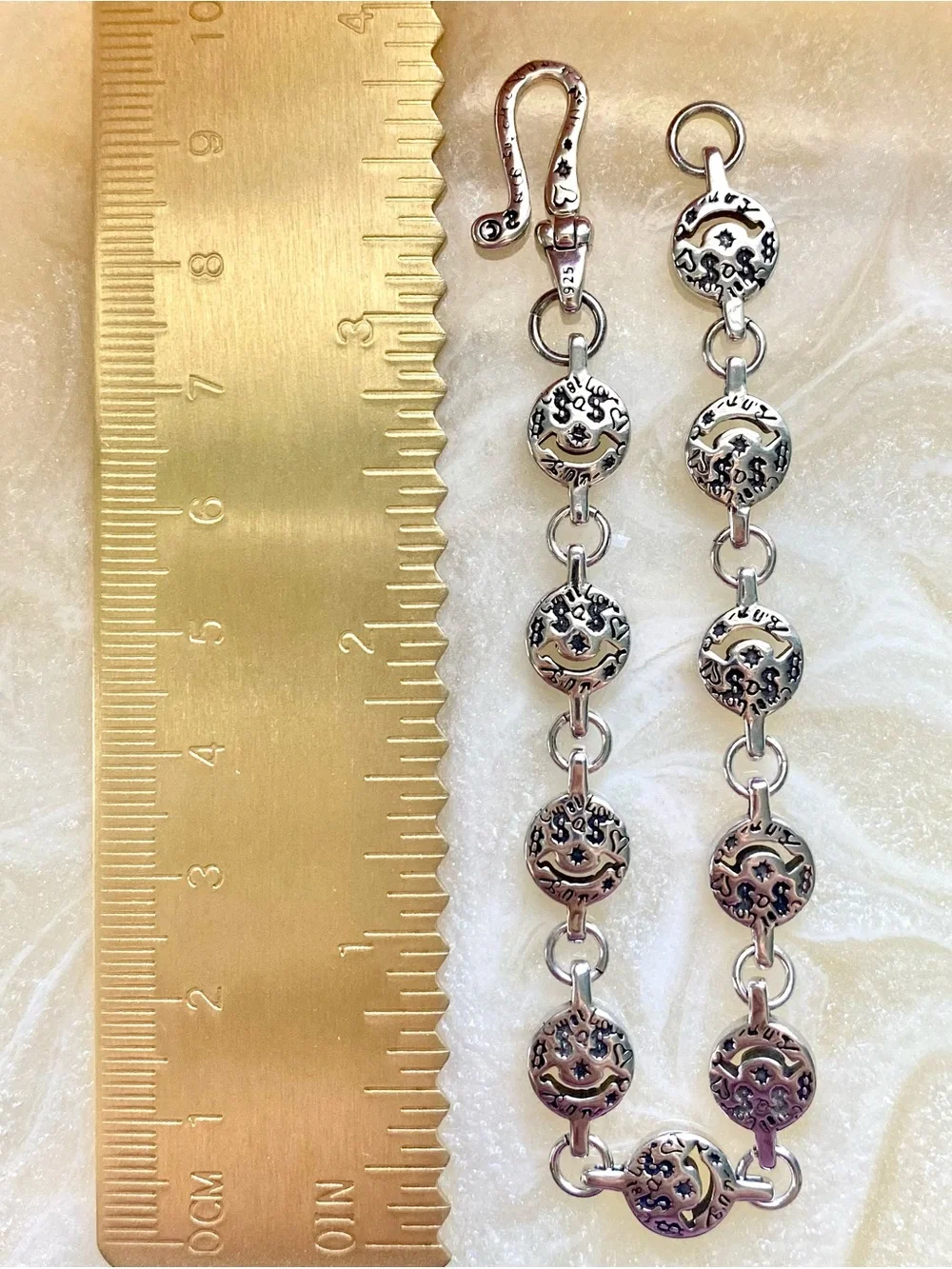 Sterling Silver face and money Link Bracelet - Silver